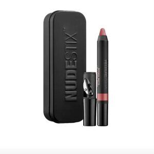 NEW Nudestix Intense Matte Lip Cheek Pencil Shade Kiss w Tin Box and Sharpener